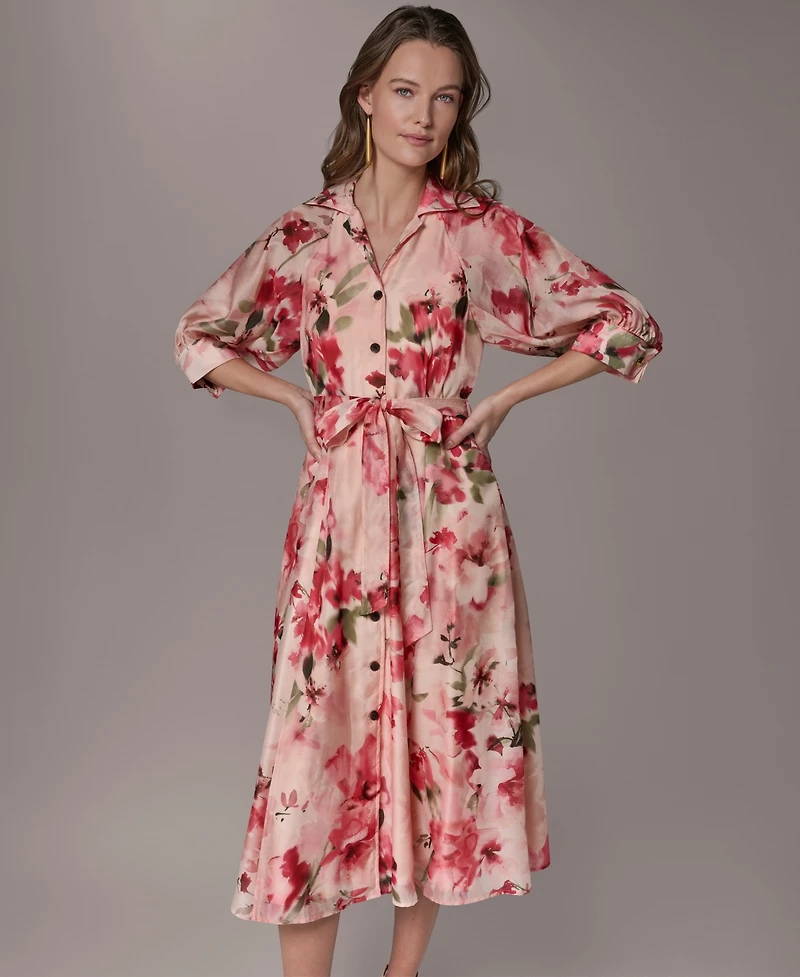 Donna Karan New York Women's Printed Collared Neck Shirt Dress