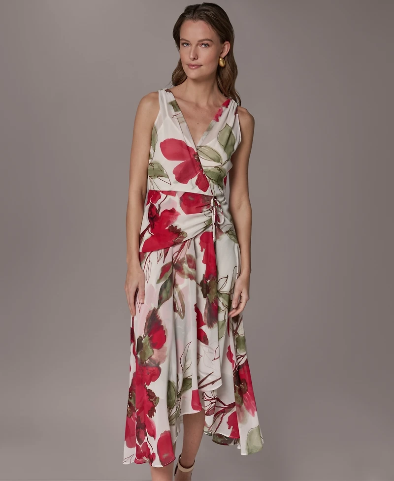 Donna Karan New York Women's Floral Faux Wrap Midi Dress