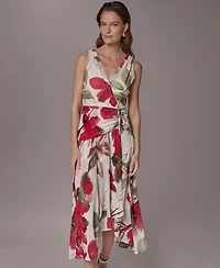 Donna Karan New York Women's Floral Faux Wrap Midi Dress