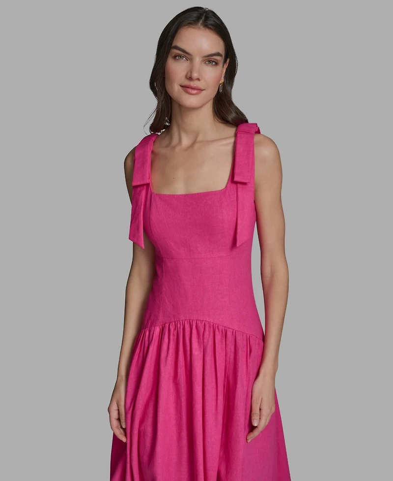 Karl Lagerfeld Paris Women's Sleeveless Bow Strap Square Neck Midi Dress