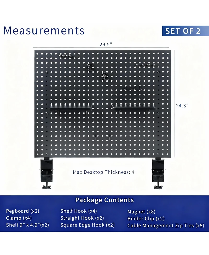 Yigii Magnetic Clamp-On Pegboard Organizer for Desk, Flexible Placement, Easy Installation