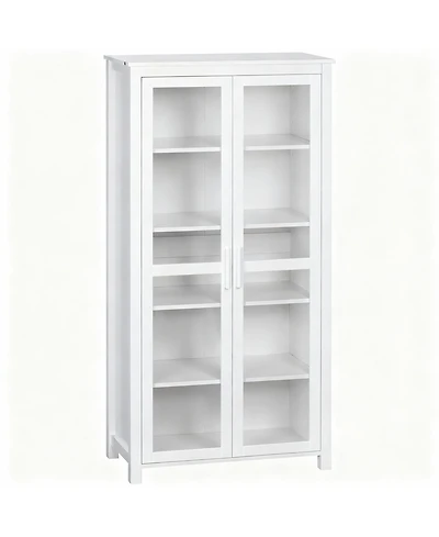 Yigii White 63" Kitchen Pantry Cabinet with 2 Glass Doors & 2 Adjustable Shelves
