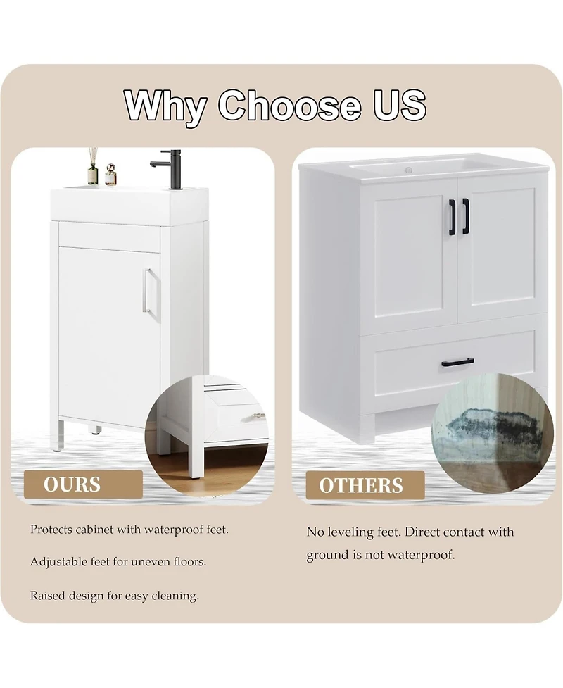 gaomon “16″ Freestanding Bathroom Vanity with Sink, Soft Close Doors & Drawer