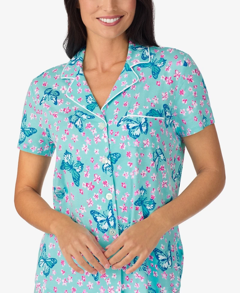 Cuddl Duds Women's Cropped Notch Collar Pajama Top and Pants, 2-Piece Set