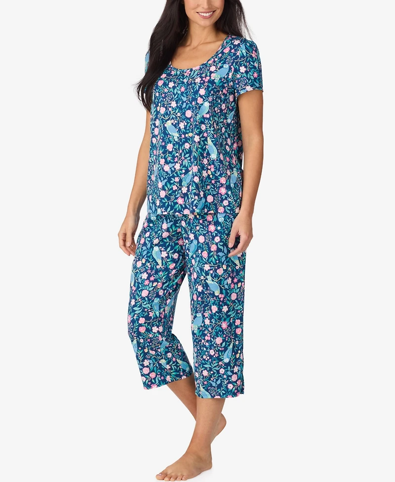 Cuddl Duds Women's Short-Sleeve Top & Cropped Pants, 2-Piece Pajama Set