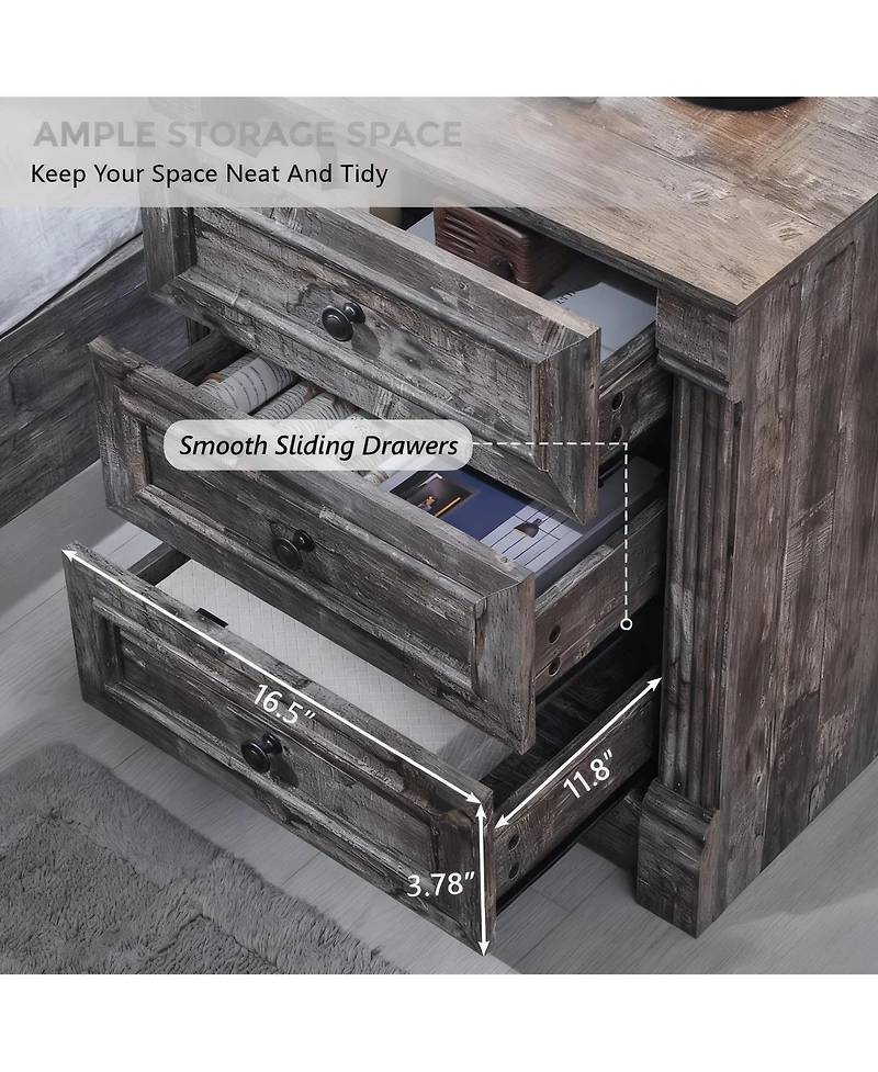 Yigii Farmhouse Nightstand with Charging Station and Roman Columns