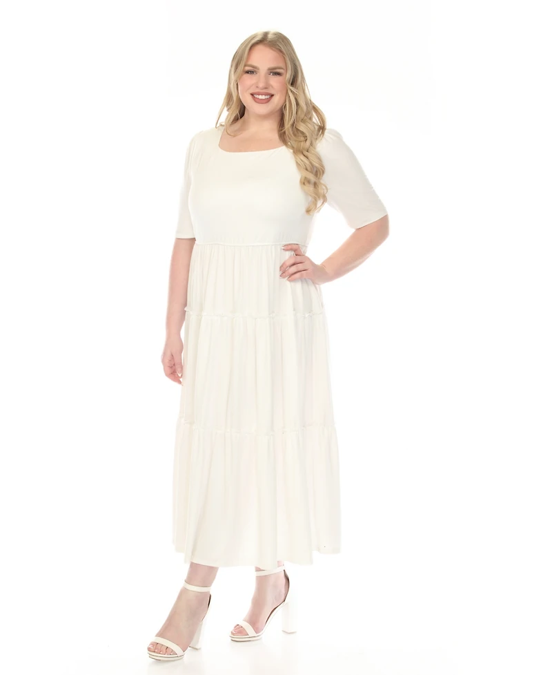 White Mark Plus Square Neck Short Sleeve Tiered Dress