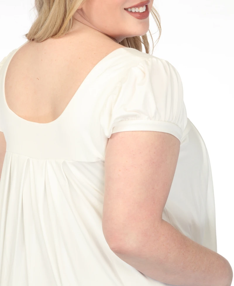 White Mark Plus Cap Sleeve Pleated Top