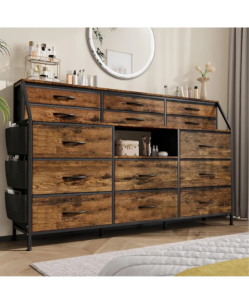 gaomon Dresser with 14 Fabric Drawers, Tall Storage Organizer with Wooden Top & Metal Frame for Bedroom, Living Room, Closet