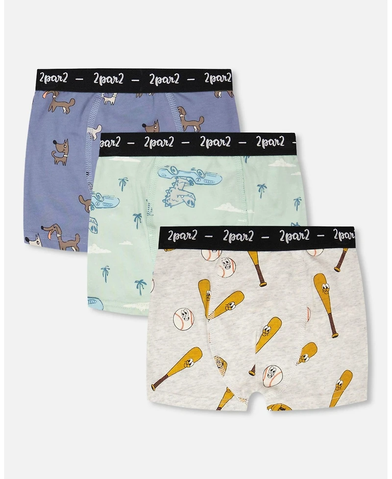 Draft - Deux par Boys Cotton Printed Boxers Pack Of 3
