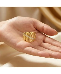 Ra 14K Gold Plated Round Cubic Zirconia Wide Cocktails Ring