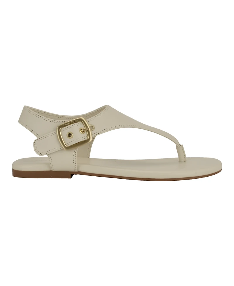 Calvin Klein Women's Moraca Buckle T-Strap Flat Sandals