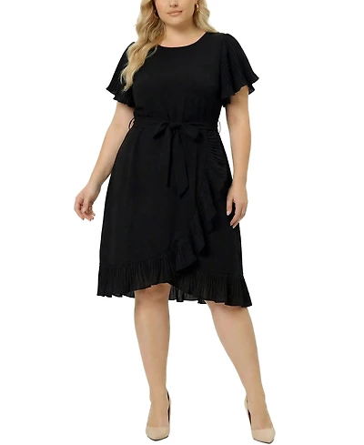 Ny Collection Plus Short Sleeve Pleated Ruffle Dress