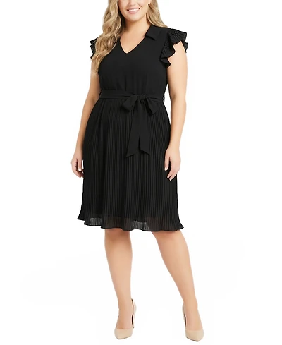 Ny Collection Plus Plisse Pleated Short Sleeve Dress