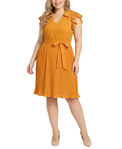 Ny Collection Plus Plisse Pleated Short Sleeve Dress