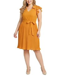Ny Collection Plus Plisse Pleated Short Sleeve Dress