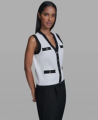 Karl Lagerfeld Paris Women's Button-Down V-Neck Sweater