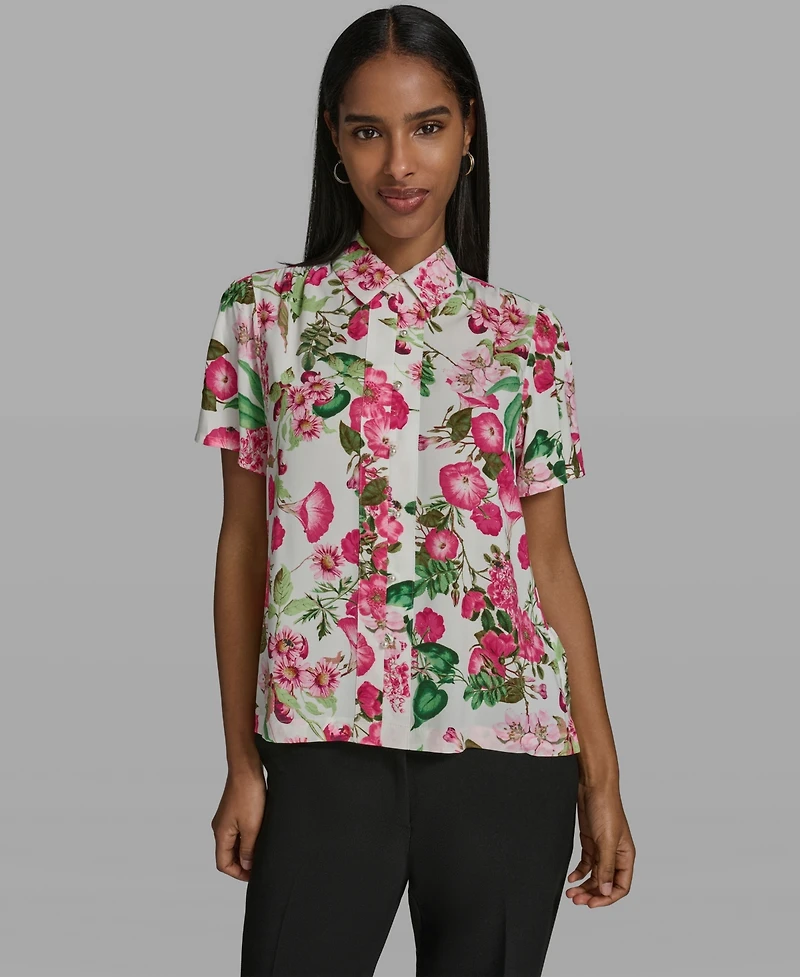 Karl Lagerfeld Paris Women's Short-Sleeve Collared Blouse