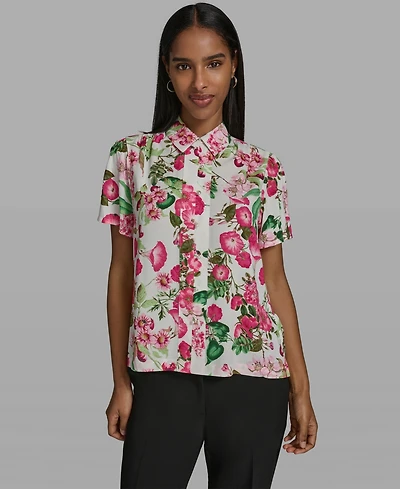 Karl Lagerfeld Paris Women's Short-Sleeve Collared Blouse