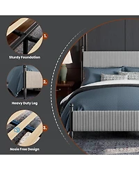 gaomon Full Upholstered Bed Frame with Velvet Headboard, Corduroy Platform, Easy Assembly