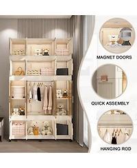 Boyel Living Portable Wardrobe Closet with Magnetic Doors, 4 Cubes, Hanging Rod & 10 Hangers