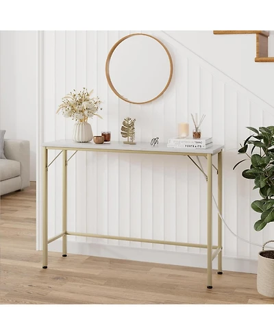 gaomon Console Table with Outlet & Usb Ports, Narrow Sofa Table, Industrial Entryway Table with Charging Station
