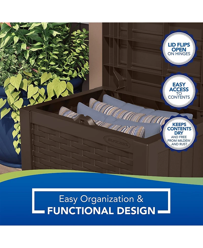 Suncast 22 Gallon Outdoor Patio Small Deck Chest Box with Storage Seat