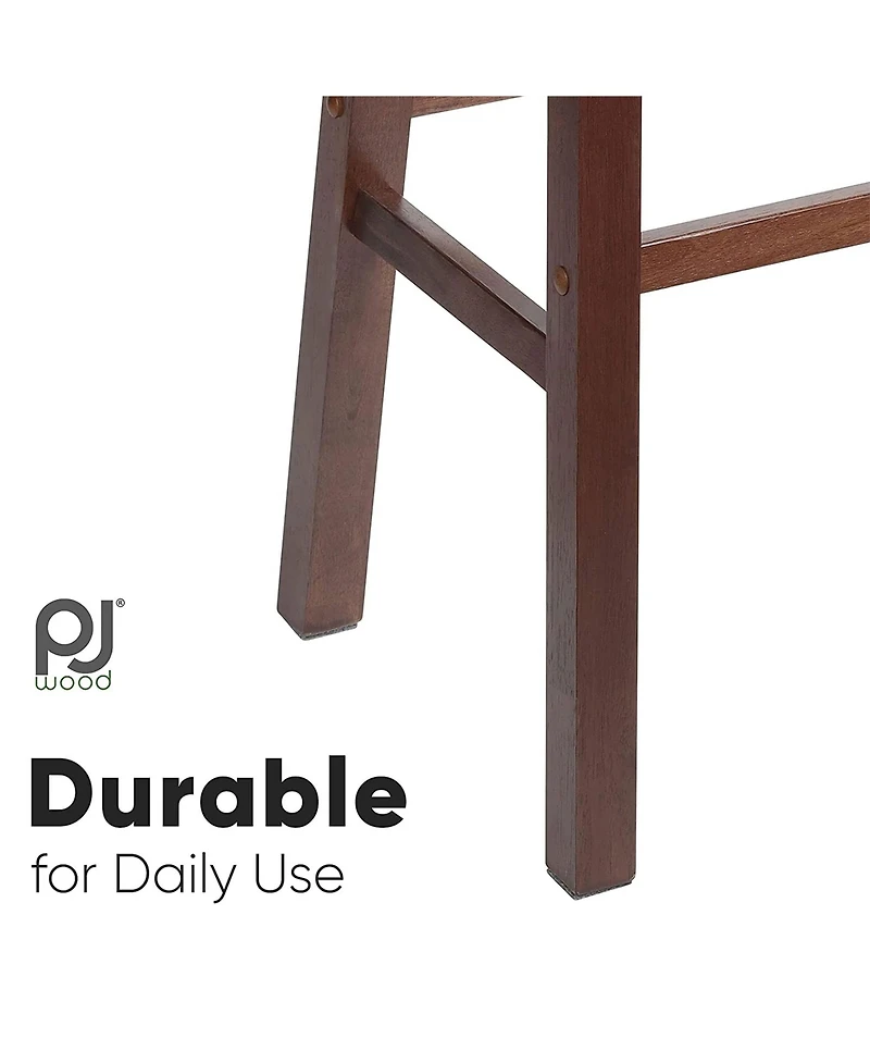 Pj Wood Classic Saddle Seat 29" Tall Kitchen Counter Stools, Walnut (Set of 4)