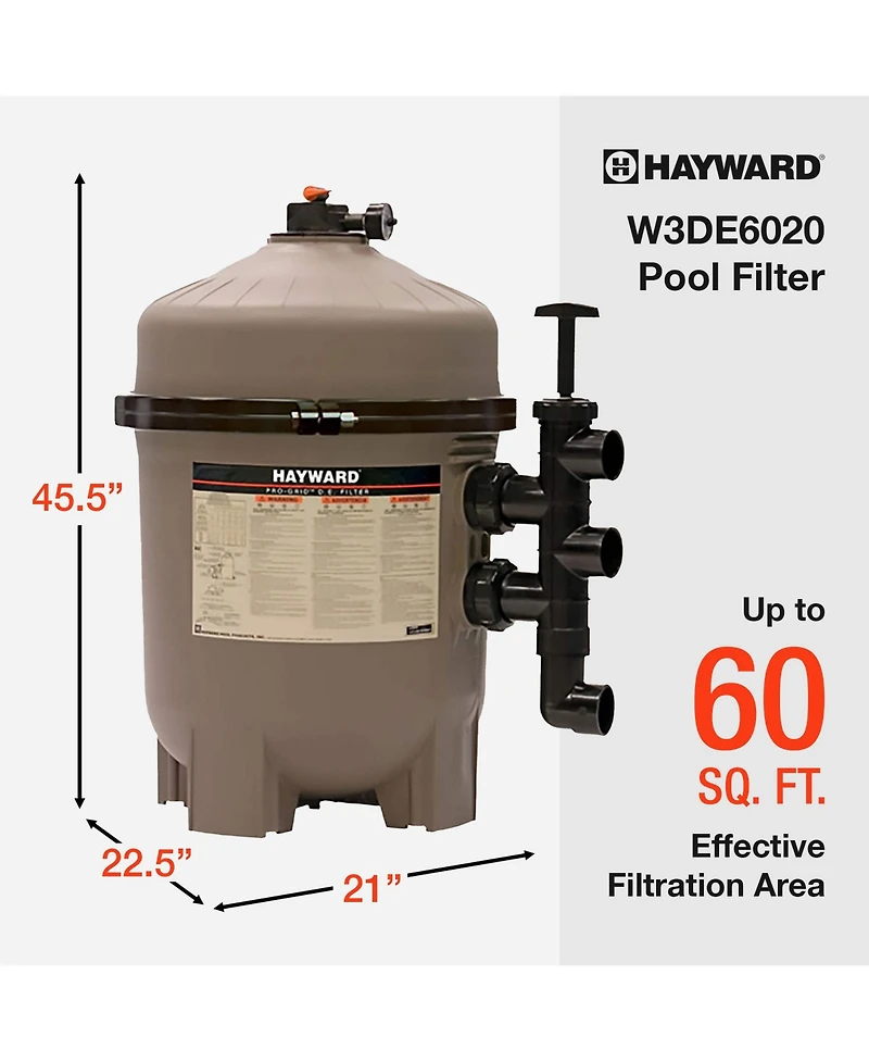 Hayward W3DE6020 ProGrid 60 Square Foot High Capacity In Ground DE Pool Filter