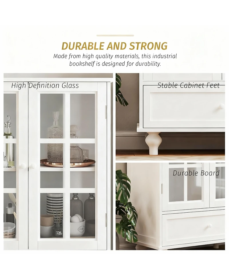 Yigii 36" Kitchen Sideboard Cabinet with Glass Doors and Drawer