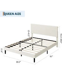 gaomon Queen Bed Frame with Charging Station, Corduroy Upholstered Platform Bed with Headboard Shelf, Wooden Slats, Noise Free, Easy Assembly