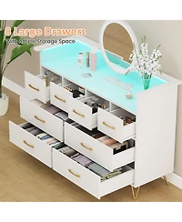 gaomon 8 Drawer Dresser with Charging Station and Rgb Lights, Wide Bedroom Chest with Outlets and Usb