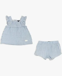 7 For All Mankind Baby Girls' Square Neck Top and Shorts, 2-Piece Set