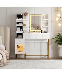 gaomon Makeup Vanity Desk with 3 Color Led Mirror - Dressing Table with Power Outlet