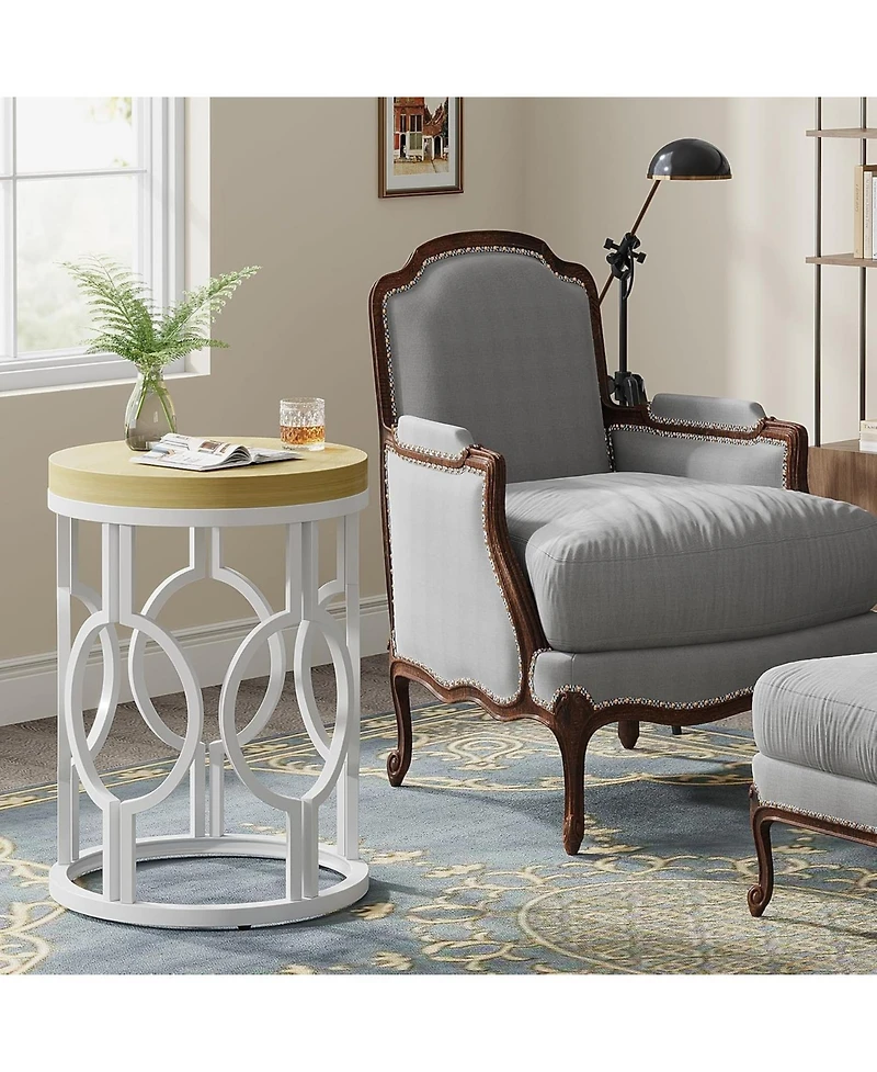 Tribesigns Round End Table, Industrial SideTable with Metal Hollow Frame, Small Bedside Table