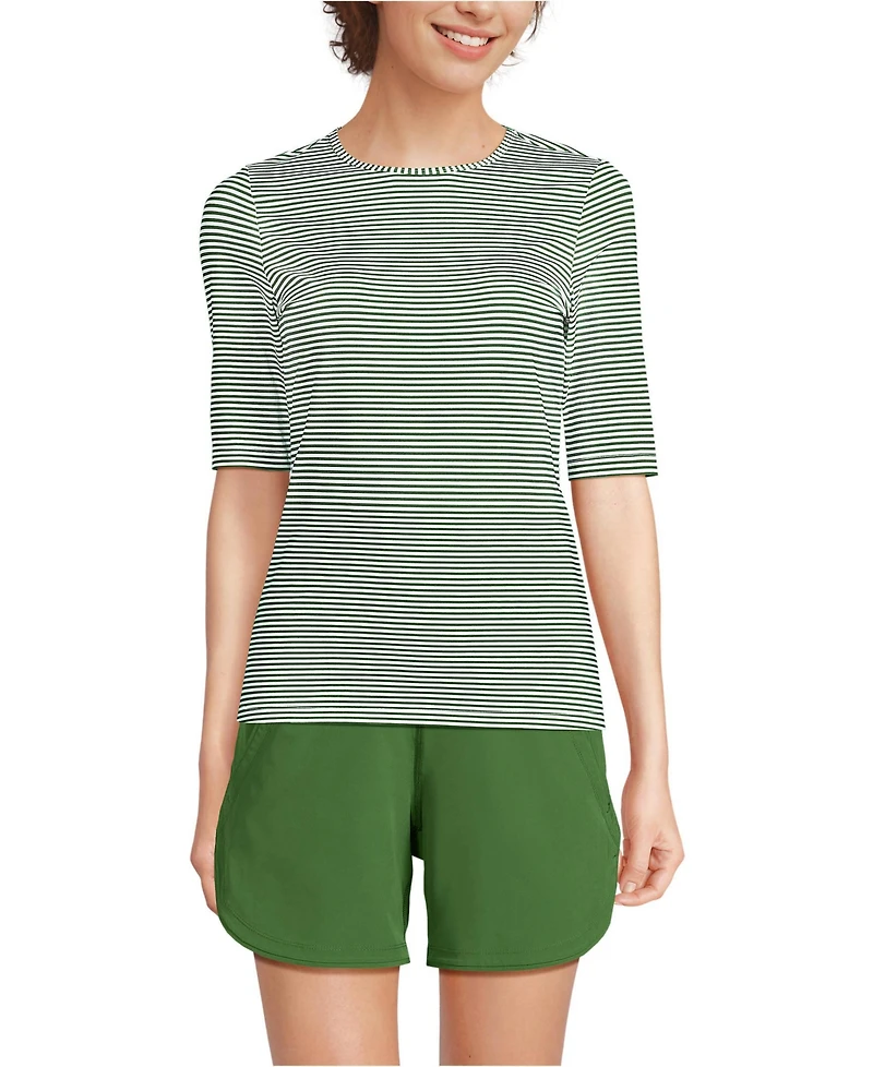 Lands' End Women's SunShade Upf 50 Elbow Sleeve Rash Guard Swim Tee