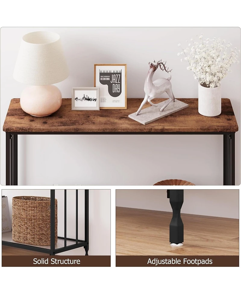 gaomon Console Table, Sofa Tables Narrow Entryway Table with Glass Shelf and Metal Frame, 415" Behind Couch Industrial Hallway for Living