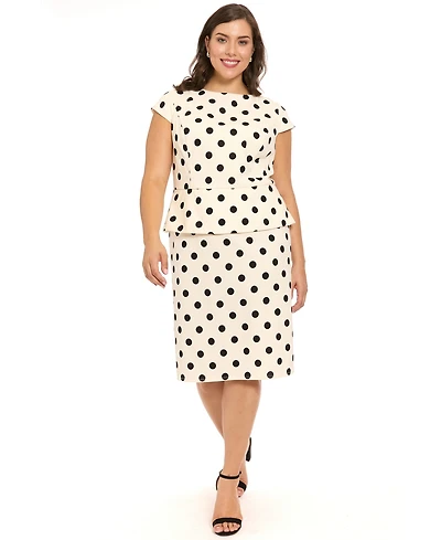 London Times Plus Boat Neck Peplum Sheath Dress