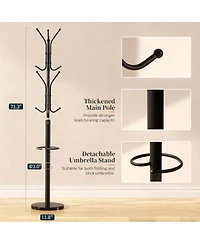 Yigii Heavy-Duty Marble Base Coat Rack with 12 Hooks & Detachable Umbrella Holder