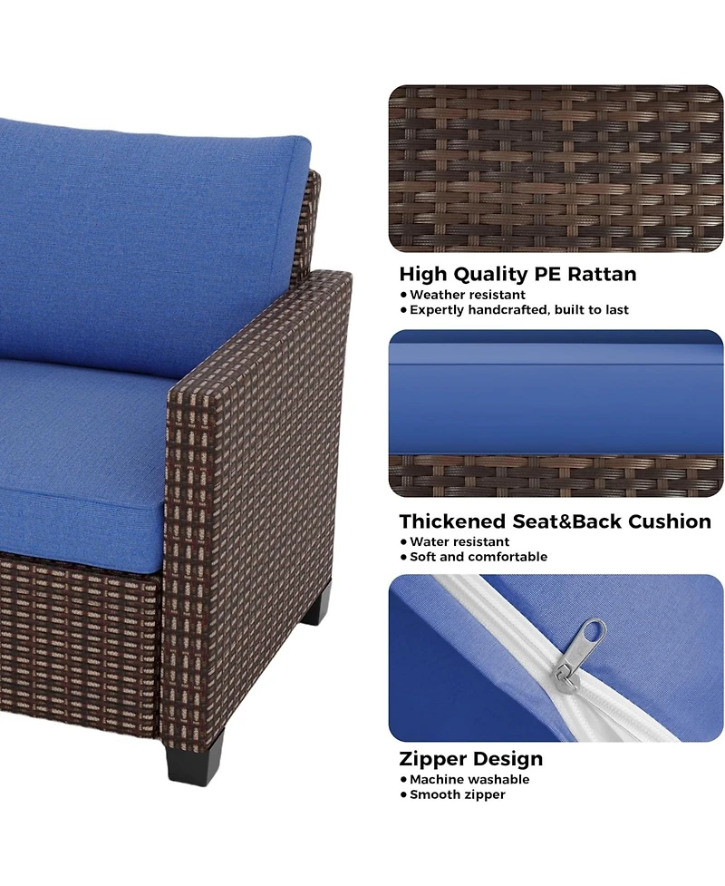 gaomon Patio Furniture Set 5 Pieces, Rattan Wicker Sectional Patio Seating Sofas with Cushions and Glass Coffee Table