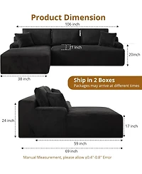 gaomon Cloud Sectional Couch 106" Modern L-Shape Corner Modular Upholstered Sofa with Loveseat Chaise Deep Seat Plush Corduroy Fabric Foam Cushions