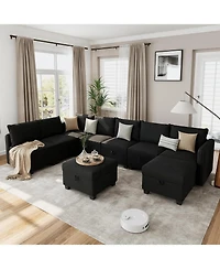 Gaomon Modular Sofa Sectional Sleeper Couch with 2 Ottomans, 9 Seat Convertible U Shaped Modular Sofa with Storage