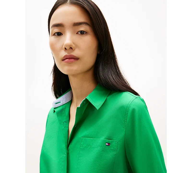 Tommy Hilfiger Women's Classic Poplin Roll-Tab Long-Sleeve Shirt