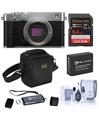 Fujifilm X-E5 Mirrorless Camera, Silver Bundle with TASC300 Microphone, Tripod, Mini Flash, Shoulder Bag, Cleaning Kit