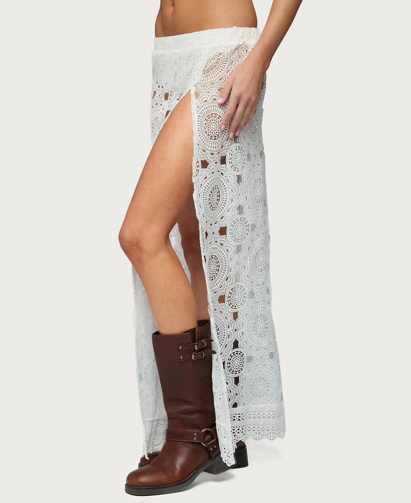 Edikted Women's Milana Slit Sheer Lace Maxi Skirt