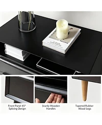 Yigii Mid-Century Modern 2-Drawer & Open Shelf End Table with Charging