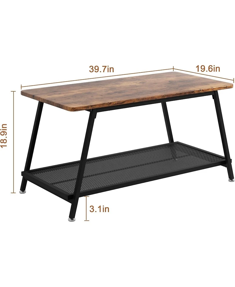 gaomon Coffee Table Farmhouse Center Table 2-Tier Industrial Living Room with Mesh Shelf Rectangle Wood Cocktail Table Metal Frame, Easy to Assemble