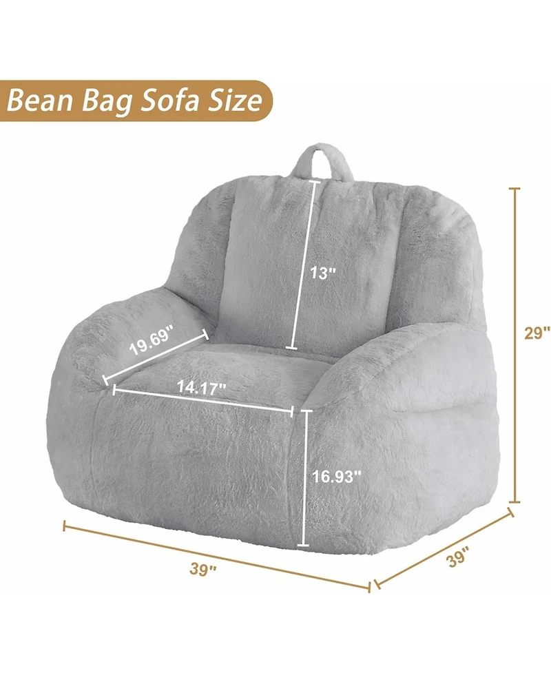 gaomon Giant Bean Bag Chair, Faux Fur Stuffed Bean Bag Couch with Filler, Bean Bag Chair for Adults, Big Lazy Sofa Floor Sofa with Handle