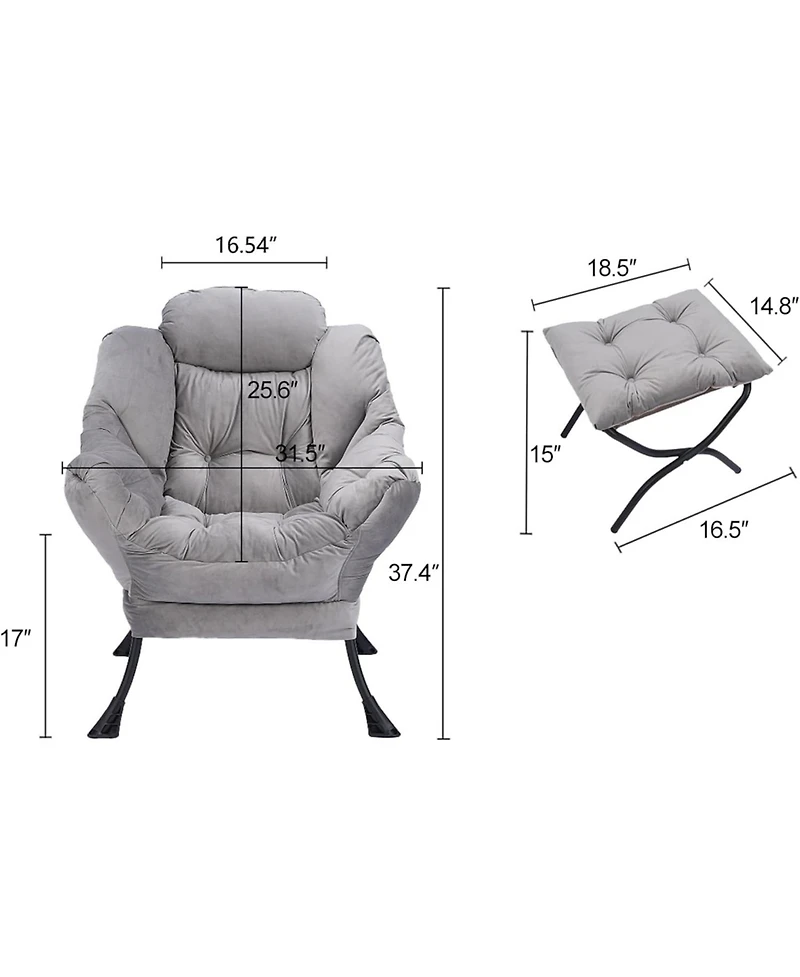 gaomon Lazy Chair with Ottoman, Modern Lounge Accent Armchair with Footrest, Reading Chair with Side Pocket, Comfortable Leisure Sofa for Living Room