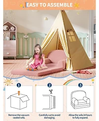 gaomon Kids Couch, 2-in-1 Convertible Teddy Fleece Fabric Toddler Sofa Chair, Soft Fold Out Couch Lounger for Kids, Comfy Children's Sofa Bed